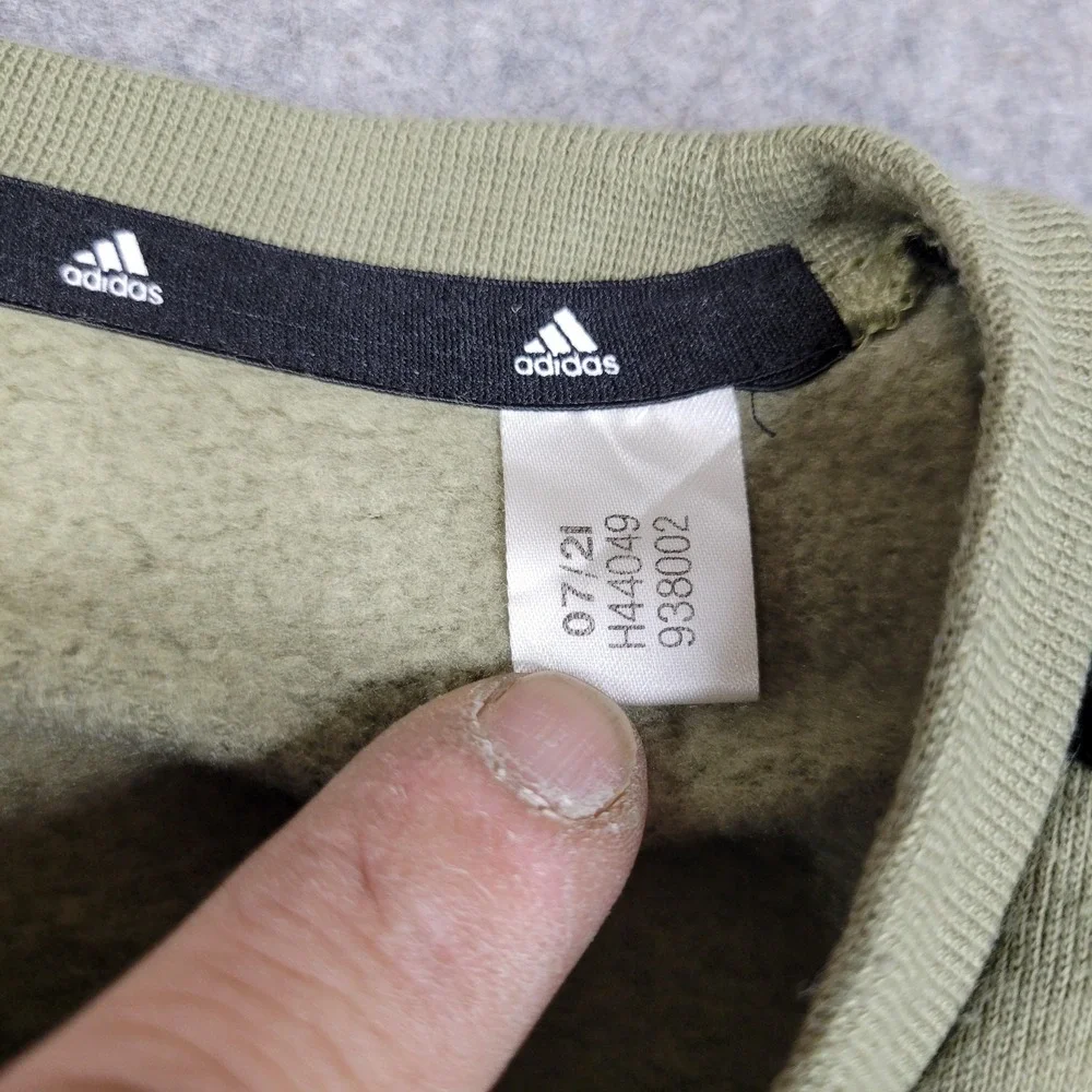 Adidas Sweatshirt Mens Medium Green Fleece Pullover‎ Crewneck 3-Stripes H44049